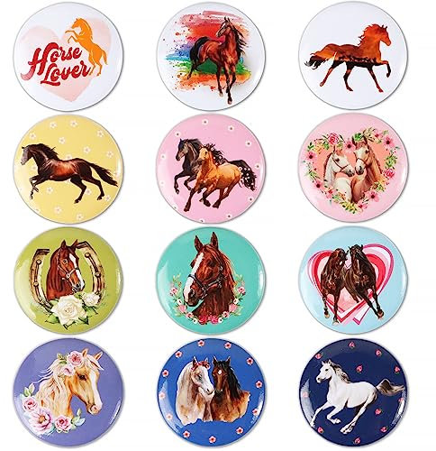 GEBETTER 12 Stück Mini Button 25 mm Pferde Buttons Set Kinder Kindergeburtstag Pferd Mitgebsel Pferdegeburtstag Pferde Geschenke Für Mädchen Party Pferdeparty