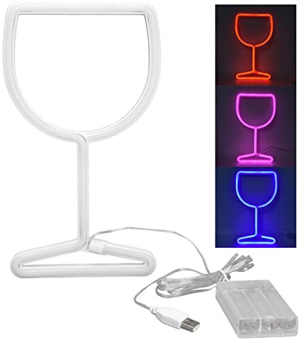 Verres à Vin Rouge Néon, Double Source de Lumière LED, Suspension à économie D'énergie, Néon Art Décoratif pour Salle de Tuyau, Décoration de Fête de Mariage Récréative(#1)