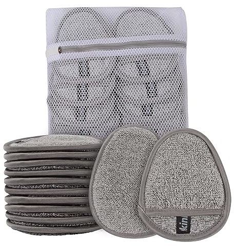 KinHwa Makeup Entferner Pads Wiederverwendbare Abschminkpads Waschbar Bambus Mikrofaser Abschminkpads Gesicht Superweich Gesichtsreinigungs Pads Mit Wäschebeutel Hellgrau 12Stück