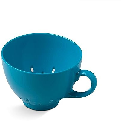 Zeal Berry Colander Cup, Small Hand-held Cup Shape Melamine Strainer/Sieve, for Washing & Draining Fruits, and Berries (10cm) - Aqua Blue