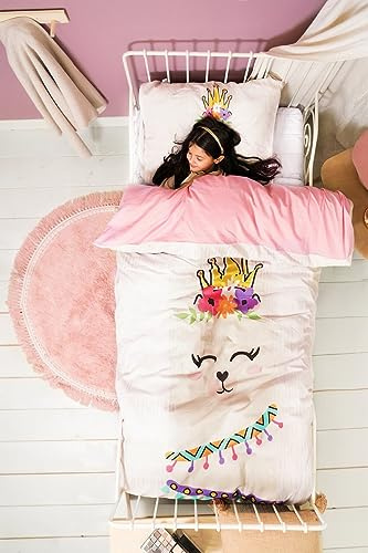 Little Monster Kinderbettwäsche - Princess Al Paca - 135cm x 200cm - 100% Weiche Baumwolle - Atmungsaktiv - Kinder Bettbezüge mit Reißverschluss - Kinder Bettwäsche Set mit 1 Kissenbezüge 80cm x 80cm