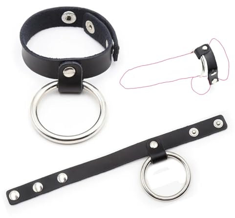 Axcroo Edelstahl Penisring mit Einstellbar Leder Hodenring Dual Cockring Ball Stretcher Metall Penis Ring Cock Ringe für eine härtere und längere Erektion Erotik Bondage Sexspielzeug für Männer