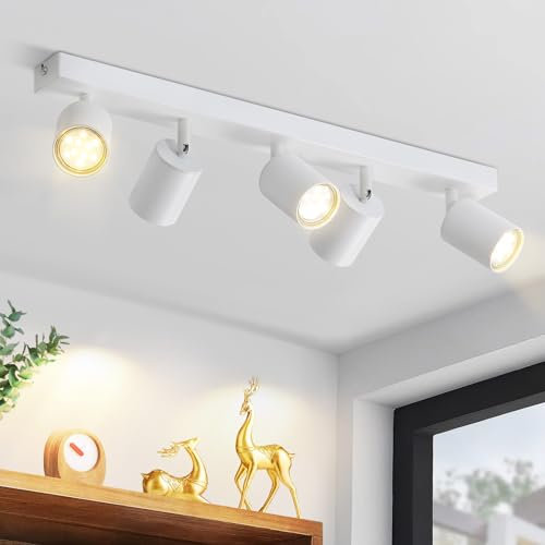 ZMH Lámpara de techo LED blanco Foco de techo: Aplique de techo GU10, 5 llama, pivotante a 330°, Lámpara de techo moderna, Lámpara de pared industrial para salón, dormitorio, cocina, sin bombilla