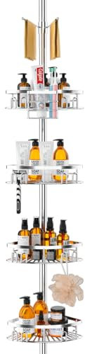 cutefafa Étagère d'angle antirouille pour salle de bains avec 4 paniers pour rangement de shampooing, pour baignoire, 60 à 290 cm, avec barre porte-serviettes (argent)