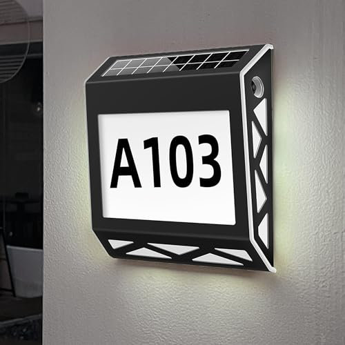 Lot de 2 panneaux d'adresse solaires - Numéros de maison pour l'extérieur - Étanche - Numéros d'adresse lumineux à LED pour cour, maison - Noir - 2 pièces - mur noir