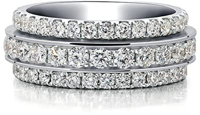 Lieson Verlobung Ring Männer, Ehering Mann Weißgold 750 18K Elegant 3 Lagiger Rund Moissanit Hochzeit Ring Weißgold Große 49 (15.6)