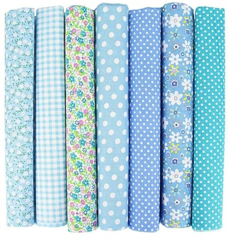 Baumwollstoff Stoffpakete,7 Stück 50 x 50cm Stoffe zum Nähen Patchwork DIY Stoffpaket DIY Baumwolltuch Meterware Stoffe Stoffreste Stoffpaket für Kleidung,Bettwäsche,Vorhänge,Tischdecken - Blau