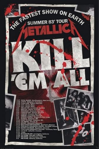 BUY ART FOR LESS Offiziell lizenziertes Metallica – Kill'em All 83 Tour 61 x 91 cm Kunstposter – dekorativer Druck – Posterpapier – fertig zum Rahmen