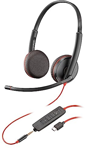 Poly Blackwire 3225 USB-A/C Schnurgebundenes Headset – Noise Cancelling-Mikrofon – Stereo-Design – Verbindung mit Kompatibel mit Teams, Zoom (Generalüberholt)