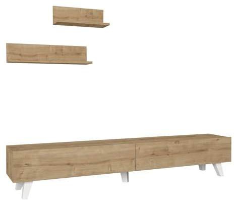 Helloshop26 Ensemble Meuble TV et 2 étagères 180 x 31 x 33 cm Effet chêne 03_0007888