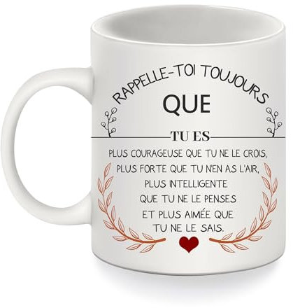 Mug d'inspiration pour la Femmes Filles Rappelle-toi toujours que tu es plus courageuse Tasse à Café Maman Fille Petite Fille Sœur Amies Cadeau d'anniversaire Noël (tu es plus courageuse)