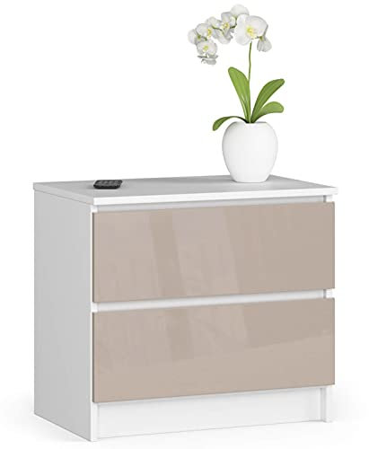 Home Collective Kommode in Cappuccino Hochglanz mit 2 geräumigen Schubladen, 60 cm breit, 55 cm hoch Kommode Schlafzimmer Flur Wohnzimmer Organizer mit Schubladen Holz Highboard Sideboard Schrank