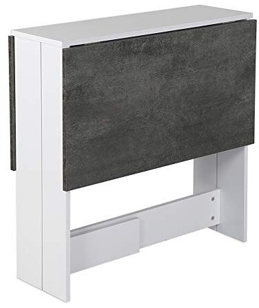 HUOLE Mesa de Comedor Plegable con Ruedas Mesa de Cocina Extensible para Espacio Pequeño con 2 Alas Abatibles y Estantes 103 * 76 * 73,4 cm-Blanco+Cemento