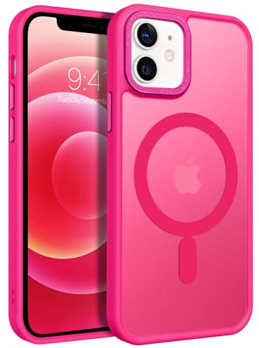 BENTOBEN Cover per iPhone 12 Mini Custodia Magnetica Compatibile con Magsafe,Bumper Protezione Antiurto Completa,Retro Traslucido opaco Anti Graffio Cover iPhone 12 Mini 5.4-Rosa Rosso