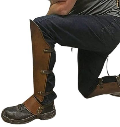 MDFCZXP Mittelalterliche Pu Leder Gamasche Verstellbarer Wikinger LARP Beinschienen Beinschutz Krieger Ritter Schuhüberzug Kostümzubehör,Braun,35cm