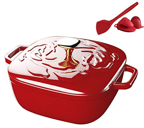 Cooking Pot, Enamel Cookware Pot with Lid,Multi-Functional Casserole Dish with Lid,Non-Stick Cooking Pan Pot Dutch Oven with Silicone Spatula and Mat,20cm
