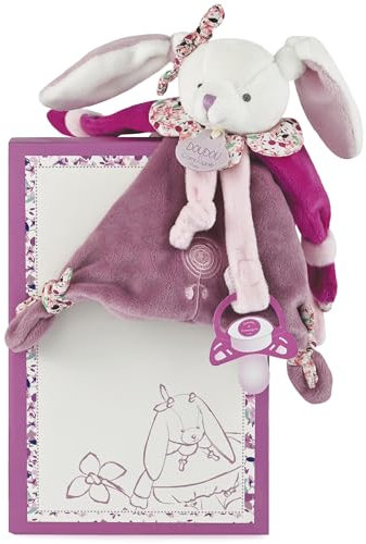 Doudou Attache-Sucette Lapin 17 cm Collection Lapin Cerise Rose
