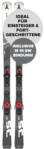 ATOMIC SC REDSTER - Grau-weiße Atomic Skier 154cm - Leichtes Herren & Damen Ski Equipment - Ski für Einsteiger & mittlere Fahrer - Damen & Herren Skier mit Bindung (voreingestellte M 10 GW Bindung)
