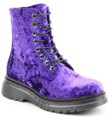 Heavenly Feet Lace Up Ankle Boots, Velour, Contemporary Stylish Colourful, Vegan, Memory Foam Plush Lining (Purple Velour, UK Footwear Size System, Adult, Women, Numeric, Medium, 8)