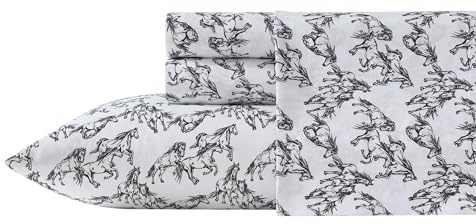 Wrangler - King Sheet Set, Super Soft & Cozy Bedding with Matching Sham(s), Casual Home Decor, Yellowstone Inspired, Oeko-Tex Certified (Mustangs Black, King)