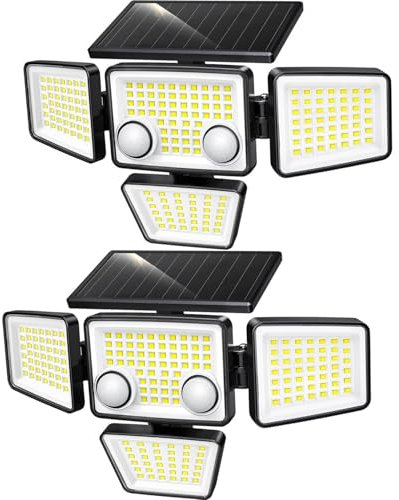 Lumisky Fairview Solar-Spots, 2 Stück, mit 4 schwarzen Köpfen, leistungsstark, weiß, schwenkbar, mit Bewegungsmelder, ideal für die Sicherung von Garten, Terrasse und Außenbereich
