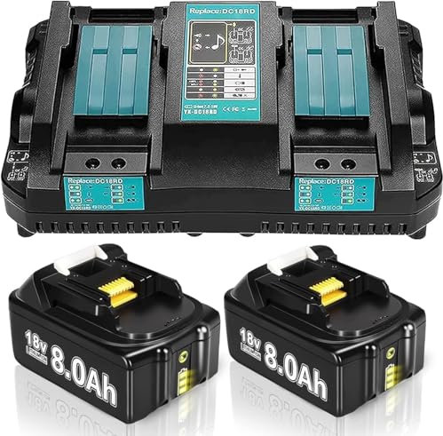 8.0Ah Li-ion Akku für Makita Akku 18V mit Ladegerät Kompatibel mit Makita Ladegerät 18V Kompatibel mit BL1860B BL1850B BL1840 BL1830 BL1815 BL1835 BL1860B BL1845 BL1850 LXT-400