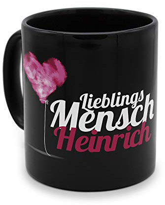 printplanet - Tasse Schwarz mit Namen Heinrich - Motiv: Lieblings Mensch - Namenstasse, Kaffeebecher, Mug, Becher, Kaffeetasse
