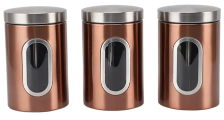 Lot de 3 boîtes hermétiques en acier inoxydable avec fenêtre visible, conteneurs de stockage de grains de café pour la cuisine, aliments à grains mélangés, matériau 304, grande (Bronze)