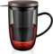 ecooe 440 ml Schwarze Glas Teetasse Borosilikat Teebecher Teeglas mit Ultrafein 18/8 Edelstahlsieb Natürlicher Bambus Deckle Verdickter für Kaffee Saft Kohlensäurehaltige Getränke Milch Joghurt