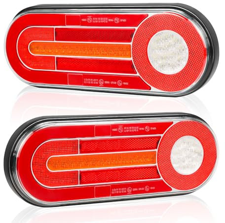 AOHEWEI Feux Arrière LED pour Remorques 12/24V - 2 Pièces Étanches avec Feu Stop, Feu de Position, Clignotant Dynamique, Feu de Brouillard et Feu de Recul - Homologation E