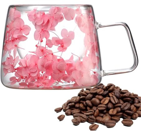 Tasses à café en verre à double paroi - Tasse en verre isolée | Fleurs à l'intérieur de la tasse à café | Tasse transparente avec fleurs | Tasses transparentes pour cappuccino, thé, lat