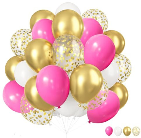ZYOOO 50 Pièces Ballons Latex 12 Pouces Rose Blanc Or Métallisé Confettis - Ballons Anniversaire Élégants pour Mariage, Fêtes Thématiques, Décoration Événement