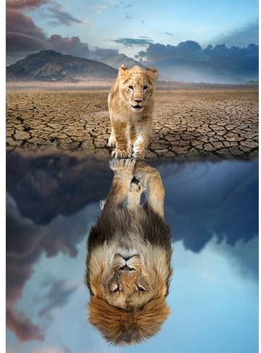 HUADADA Puzzle 1000 Teile,Puzzle 1000 Teile Erwachsene,s,Löwe im Spiegelbild,Puzzlespiele für Die Ganze Familie,Klassische Puzzle Geschenke für Frauen und Männer