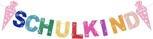 DazzJoy Glitzer Einschulung Deko Girlande Bunte, Schulanfang Deko Einschulung Mädchen Junge Girlande, Schulkind 2025 Hängende Deko Girlanden Banner für Schuleinführung Dekoration, ABC, 123