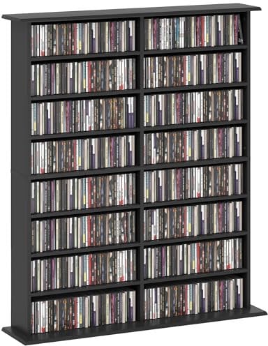 HOMCOM Mobile Libreria a 16 Ripiani per 720 CD dal Design Moderno, Mobiletto Porta CD in Truciolato, 106.5x24x123.7 cm, Nero