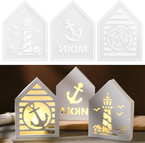 APOMOONS 3 Stück Silikonformen Gießformen Häuser Leuchtturm Anker Seagull | Maritim Themen, Silikonform Haus Gießform Silikon Giessformen Sommer Silikon-Gießform Giessform Zum Gießen