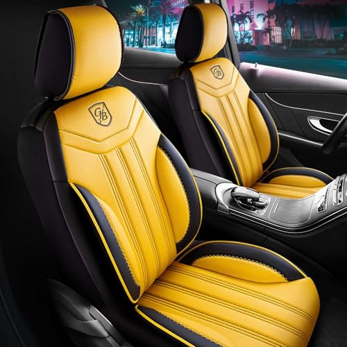 GIOVANNI BUTTI Autositzbezüge Universal für PKW & SUV – Premium Vordersitze Auto Sitzbezug aus Leder, Gelb-Schwarz, Airbag-Kompatibel Sitzauflage, Autoschonbezug, Komplett-Set inkl. Montageset