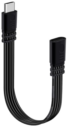 HuaLiSiJi Alargador Tipo C 90 Grados USB C 2.0 Carga y Datos Plano Cable USB C Macho Hembra para Celular, Tableta (Cabeza Recta, 0.1m)