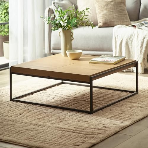 Julian Bowen Ezra Coffee Table, 4 Trays, Square, Oak Effect - H30 x W80cm