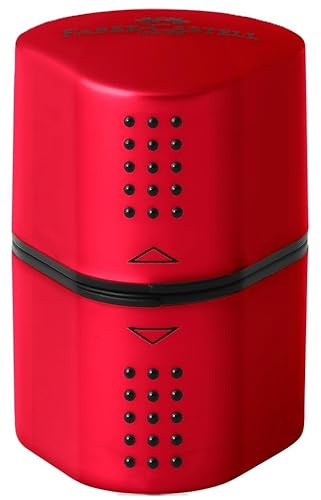 FABER-CASTELL - Dreifachspitzdose Grip 2001, Anspitzer für Durchmesser 8-10 mm mit Behälter (1 Stück, rot)