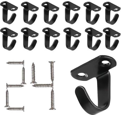 HAPPOW 12 PCS Stainless Steel Ceiling Hooks, Heavy Duty Under Shelf Hooks with Screws for Hanging Plants, Kitchen Mug Hooks, Black