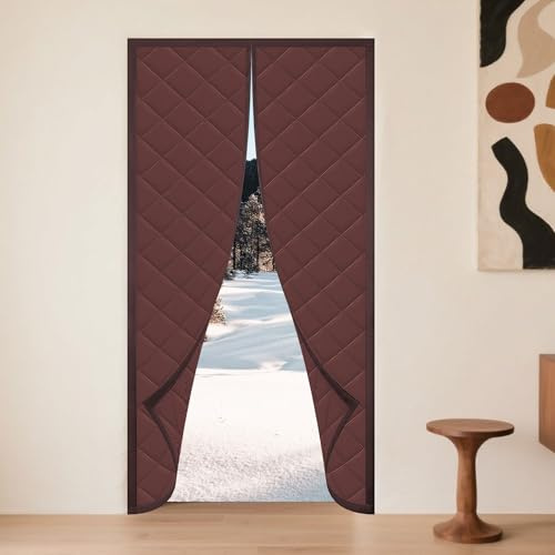 Cortina Puerta Interior 80 x 200 cm Térmica Contra El Frío y El Calor, Impermeable Cortina Aislante para Puertas con Cinta Adhesiva para Balcón Sala Patio, marrón