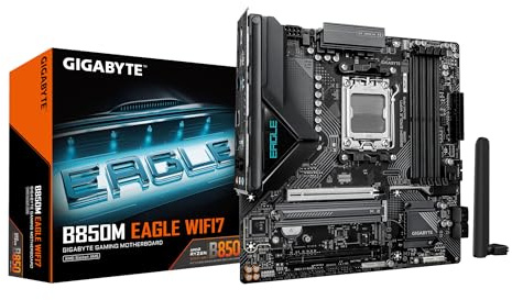 GIGABYTE B850M Eagle WIFI7 Mainboard – AMD Ryzen 9000 Series CPUs, digitales 8+2+2-Phasen-VRM, bis zu 8200 MHz DDR5 (O.C.), 1× PCIe-5.0-M.2 + 1× PCIe-4.0-M.2, Wi-Fi 7, 2.5-GbE-LAN, USB 3.2 Gen 2