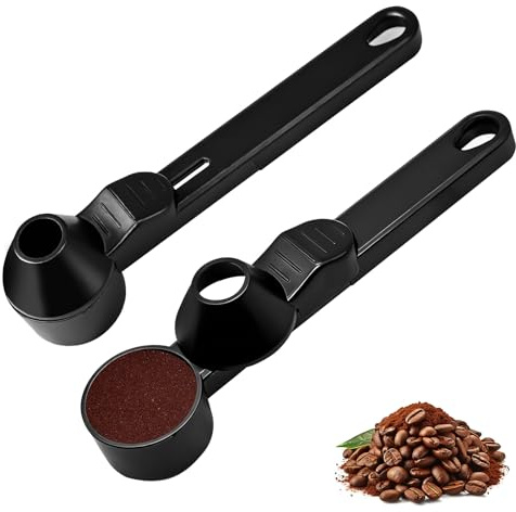 Juego de 2 cucharas y embudos 2 en 1 para K-Cups (reutilizables) — Cucharas de plástico para café en grano o molido, té y azúcar — Mango largo con orificio para colgar — El embudo y cuchara perfectos