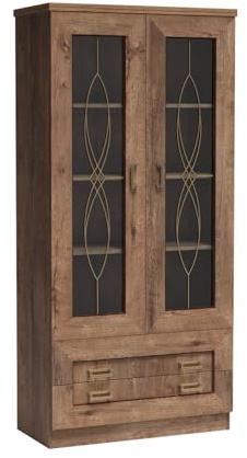 Masseno Glasvitrine Udine Standvitrine, Wohnzimmer Vitrine, Modern Vitrinenschrank, 90x40x190cm, Braun