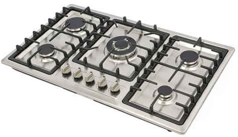 EGBNSY Piano Cottura 5 Fuochi, Piano Cottura 5 Fuochi 90 Cm, Fornello Portatile, Bruciatori da 3.3kW, Sicurezza Anti-Spegnimento, Fuochi Cucina Gas 5 Fuochi per Cucine Domestiche e Ristoranti