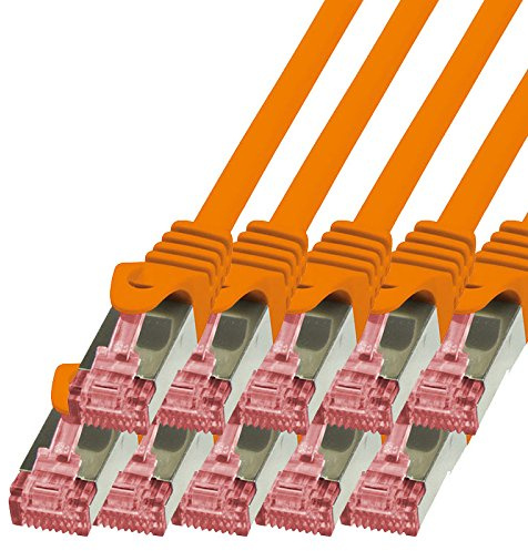 BIGtec Lan Kabel 10 Stück 10m Netzwerkkabel Ethernet Internet Patchkabel CAT.6 orange Gigabit SFTP doppelt geschirmt für Netzwerke Modem Router Switch 2 x RJ45 kompatibel zu CAT.5 CAT.6a CAT.7 Stecker