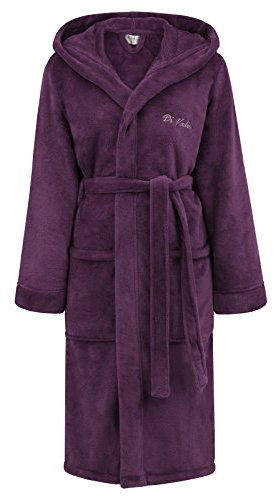 Di Vadini Unisex Herren Damen Bademantel Florenz mit Kapuze I Morgenmantel flauschig I Nachtwäsche aus edler Mikrofaser Farbe: Plum Gr. XL