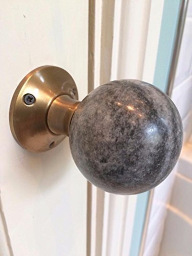 Stunning Pair of Large Marble Contemporary/Retro Round Dark Grey in Colour, with a Antique Bronze Finish Base Plate Mortice Door Knobs/Handles MDK-03-AB