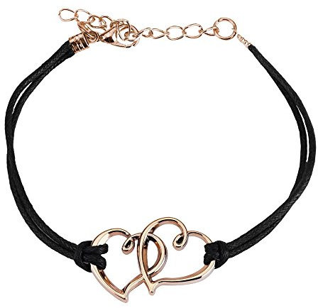 Bungsa schwarzes Freundschafts-Armband mit 2 rosegoldenen Herzen aus Leder - BFF-Armband für Frauen & Männer